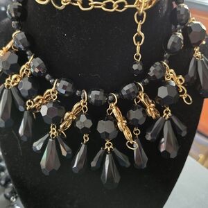 Elegant Black and Gold Necklaces, Earrings And Bracelet